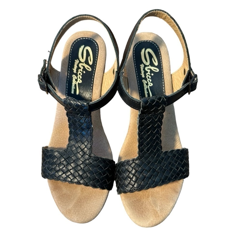 SBICCA made in Italy black woven leather heel sandals in size 10